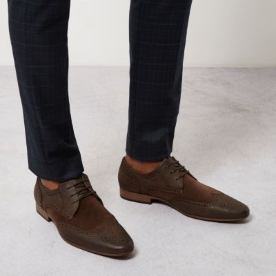 Dark brown panel brogue shoes